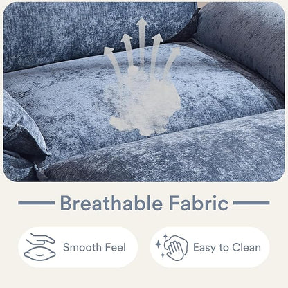 Karl home Oversized Accent Chair Chenille Sofa with Chaise, Modern Sofa Chair with Removable Ottoman Modular 1-Seater Couch and 2-Layer Ottoman for Living Room, Apartment, Studio, Dusty-Blue