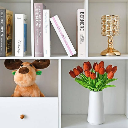 Mandy's Artificial Tulips 20 Stems Dark Orange PU Faux Flowers for Wedding Home Decor 13.5 Inch