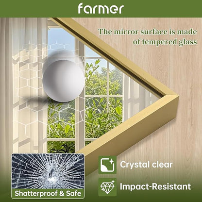 FARMER 20x30 Inch Gold Bathroom Mirror, Rectangle Wall Mounted Mirror, Vanity Mirror, Brushed Square Mirror, Framed Bathroom Mirror for Bedrooms, Entryways, Living Rooms, Horizontal/Vertical
