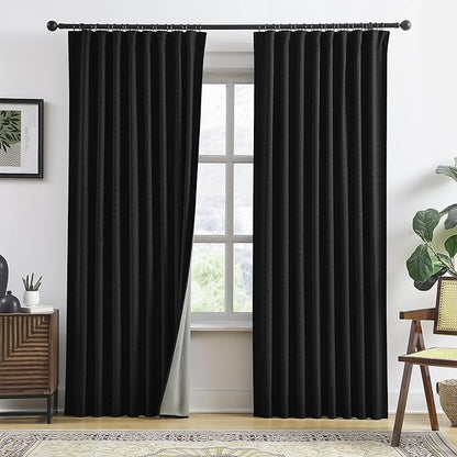 RAIN CITY Extra Wide Blackout Curtains 70 x 84 Inch Long, Linen Blend Black Out Pleated Curtains 2 Panels Set, Back Tab Pocket Textured Curtain for Home Office Patio Sliding Glass Door