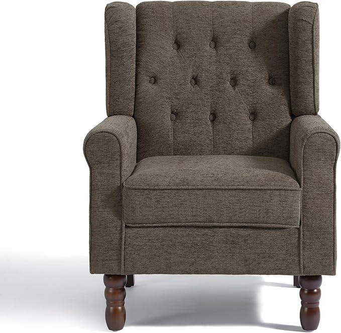UIXE High Back Accent Chairs Set of 2, Upholstered Armchair in Fabric, Retro Wingback Arm Chair for Living Room, Comfy Single Sofa Bedroom Reading Seat with Solid Wood Legs - Taupe