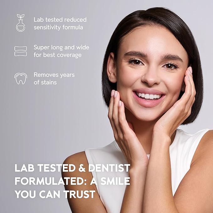 Natural Teeth Whitening Strips Kit 14 Treatments - Sensitive Teeth Whitener, Peroxide Free, Enamel Safe White Strips - Instant Teeth Whitening Without The Harm (28 Strips)