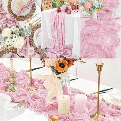 Light Pink Cheesecloth Table Runner 12 Pack 10FT Rustic Gauze Fabric Cheese Cloth Table Runner for Wedding 20 x 120 Inch Long Bridal Baby Shower Table Decorations Boho Sheer Birthday Party Table Decor
