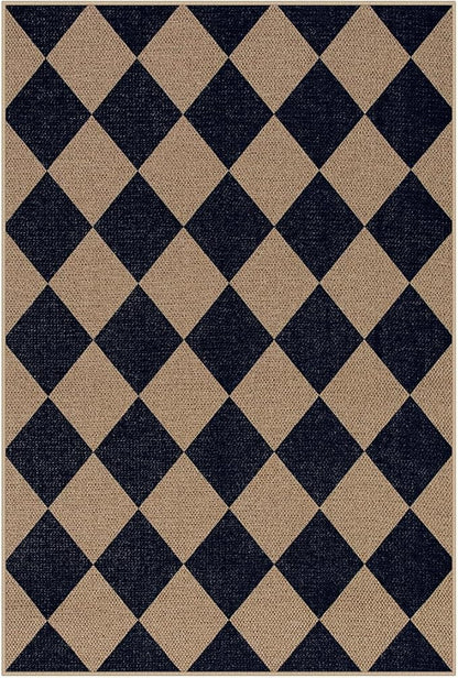 Lahome Checkered Easy Jute Kitchen Rug, 2x3 Indoor Door Mat Small Neutral Area Rug, Farmhouse Diamond Non Slip Non Shedding Lightweight Floor Carpet for Entry Porch