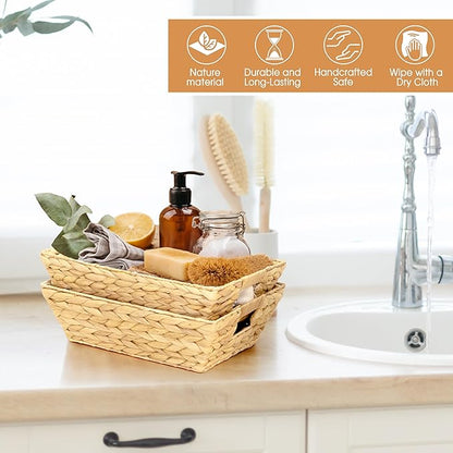 Set of 3 Snack Baskets, Wicker Snack Basket Organizer for Office, Small Wicker Baskets with Handles, (3 Medium Basket)