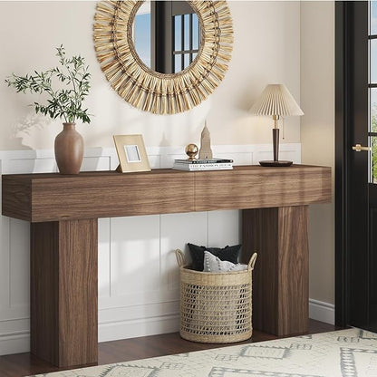 63 Inch Long Console Table for Entryway, Farmhouse Wood Rectangular Sofa Table Behind Couch Table, Narrow Entryway Table for Living Room, Entrance, Hallway, Foyer, Easy Assembly (Brown)