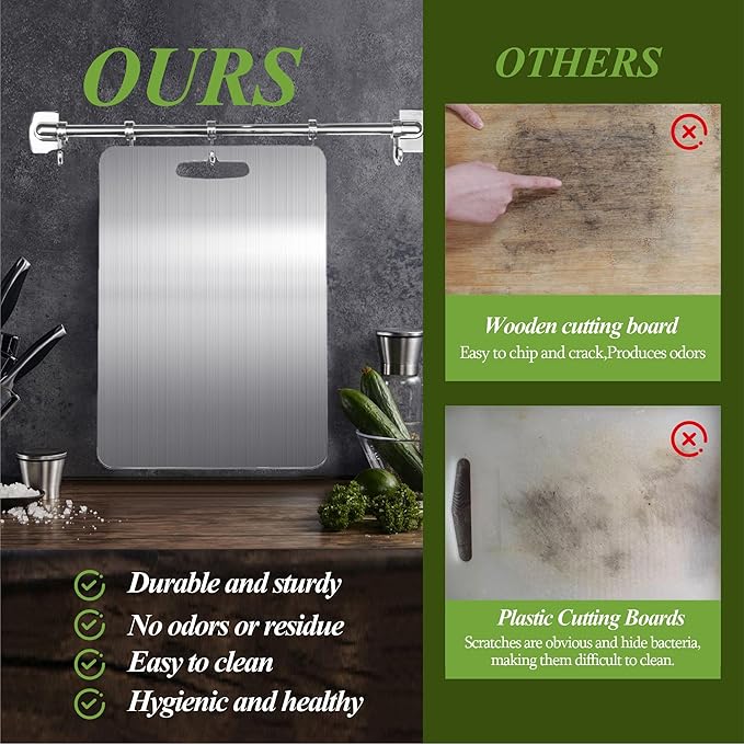 Titanium Cutting Board, 100% Pure Titanium Cutting Boards for Kitchen, Double Sided Food-Grade, Dishwasher Safe Chopping Board for Cutting Meat Vegetable Fruit (11.5"L x 8"W)