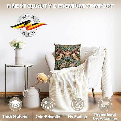 Charlotte Home Furnishings Throw Pillow Covers, Decorative Boho Pillow Covers for Couch, Living Room, Black Strawberry Square Cushion Cases 18x18 in, European Cotton Jacquard Woven, Cozy Bedroom Decor