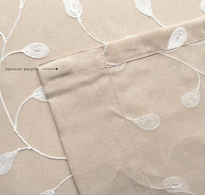 MIUCO Floral Embroidery Semi Sheer Curtains Faux Linen Grommet Window Curtains for Bedroom 52 x 63 Inch 2 Panels, Linen