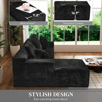 Modular Sectional Sofa Cloud Sectional Couch, 107" Comfy Fluffy L Shaped Black Couches for Living Room, Deep Seat Memory Foam Plush Corduroy Boneless Couch Sectionals with Left Facing Chaise Sofa