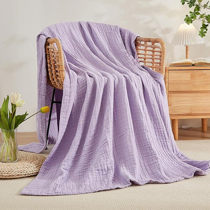 EMME Cotton Muslin Blanket King Size - Soft, Breathable Layering Blanket, 108"x90", All Season Gauze, Lavender