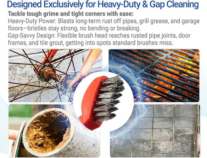 GOLDEN SMILE 3-Pack Heavy-Duty Stainless Steel Wire Brushes – 7" Ultra-Stiff 5x29 Grid (40% Denser Bristles) – Resists Bending, Rust & Grime Blaster for Industrial Cleaning
