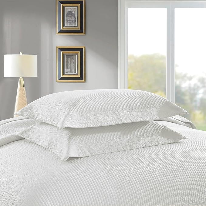 MarCielo 3-Piece 100% Cotton Oversized Bedspread Lightweight Quilt Coverlet Embroidery Farmhouse Bedding Set (TG Bright White, Oversized King (118"x106"))