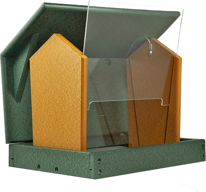 Poly Hanging Hopper Bird Feeder, Large Hanging Bird Feeder for Outside, Outdoors - Amish American Made (Turf Green & Cedar)