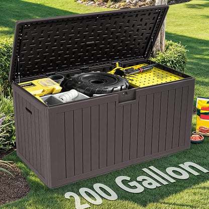 YITAHOME 200 Gallon Extra Large Deck Box, Double-Wall Resin Outdoor Storage Box with Flexible Divider for Patio Cushions Pool Supplies Garden Tools, 990 lbs Load Capacity, Lockable (Brown)