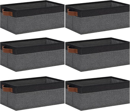 GhvyenntteS Small Fabric Storage Bins with Handles 6 Pack, 11.8" x 7.87" x 5.11" Storage Baskets for Shelves, Baskets for Organizing Clothes Underwear Socks Hats DVDs (Grey/Black)