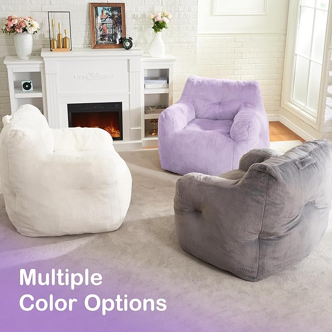 Hobestluk Bean Bag Chair for Adult Small Bean Bag Chairs with Arms Furry Beanbag Chair with Foam Filler Stuffed Bean Bag Sofa for Reading in Bedroom Living Room and Dorms (Purple)