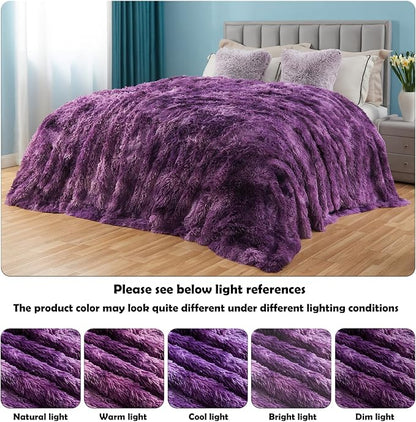 GONAAP Fuzzy Faux Fur Throw Blanket Twin Size Tie-dye Violet Purple Super Soft Cozy Plush Fuzzy Shaggy Blanket for Couch Sofa Bed (Tie-dye Violet Purple, Twin(60"x80"))