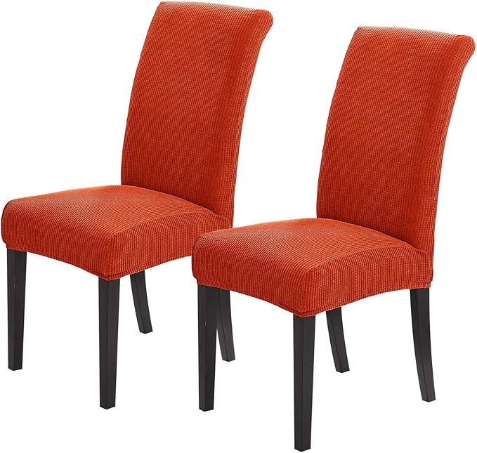 Joccun Chair Covers for Dining Room Set of 2, Dining Chair Slipcovers Stretch Dining Room Chair Covers Seat Protector, Parsons Chair Cover for Home,Hotel,Banquet(Pureed Pumpkin,2 Pack)