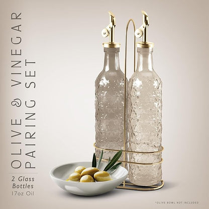 COOK WITH COLOR Glass Olive Oil Bottle Dispenser - 2 Pack- 17oz Oil and Vinegar Cruet - Olive Oil Carafe Decanter for Kitchen