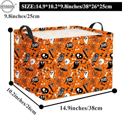 HIYAGON Rectangular Halloween Basket for Boys and Girls Kids Trick or Treat Pumpkin Basket for Halloween Parties Cute Storage Bin Organizer Box Room Decor(Yellow Halloween)