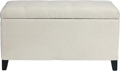 Asense Storage Ottoman Bench, Tufted Fabric Upholstered End of Bed Bench with Safety Hinge Wooden Legs, for Entryway Bedroom (Cotton and Linen Beige, 33.3")