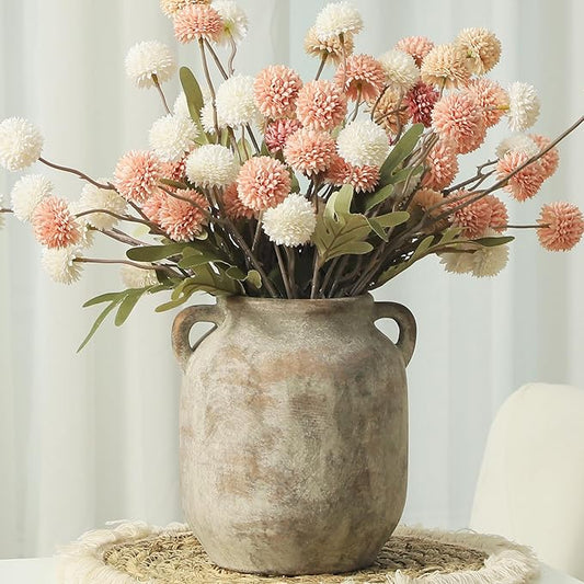 Ceramic Flower Vase Home Decor - 7.6 Inch Farmhouse Rustic Table Vases with Handle Living Room Decoration Decorative Vintage Pottery for Kitchen Shelf Coffee Dining Bookshelf Fireplace Centerpiece