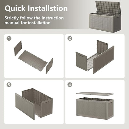 100 Gallon Deck Box Lockable Resin Outdoor Storage Box waterproof Outdoor Container for Patio Furniture Cushions, Pillow