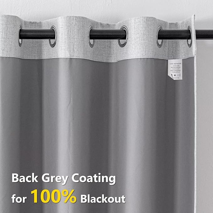 Blackout Curtains 84 Inch Length 2 Panels Set, 100% Black Out Textured Thermal Curtains, Grommet Light Blocking Drapes for Living Room Bedroom Luxury Decor(52W × 84L inch, Greyish White)