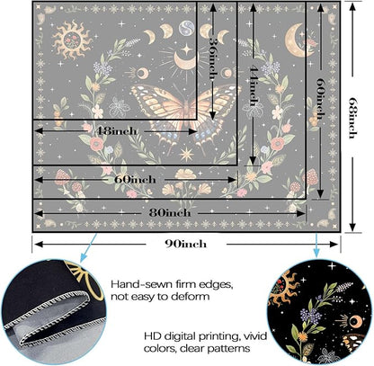 Lunerfex Boho Butterfly Tapestry Flower Moon Wall Tapestry, Moon Phases Tapestries for Bedroom Cute Tapestries Wall Hanging for Bedroom Living Room Decor Butterfly-1 44"x60"
