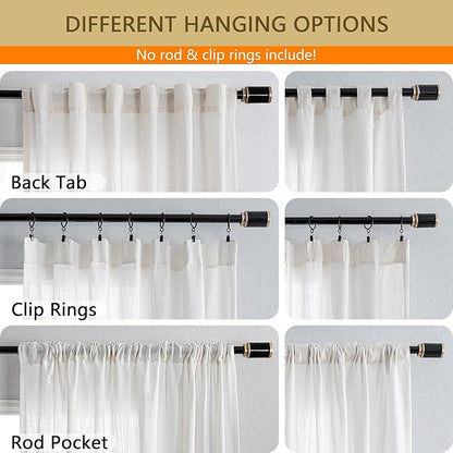 MYSKY HOME Natural Linen White Curtains 84 Inches Long, Semi Sheer Soft Cotton Window Drapes Set for Living Room Back Tab Elegant Cute Look Country Bedroom Curtains, 100" x 84", Beige, Pack-1