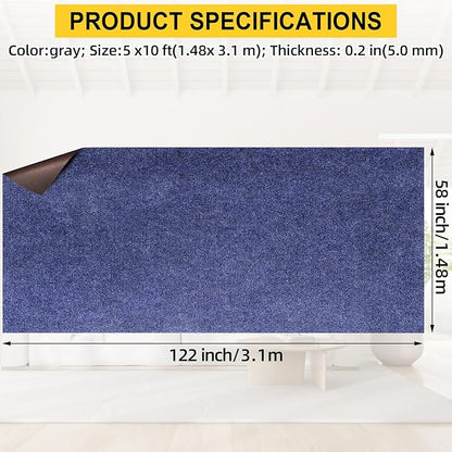 Marine Carpet,5 FT x 10 FT Deep Blue Indoor Outdoor Carpet 0.2" Thick Boat Carpet with Water-Proof TPE Backing, Non-Slide Outdoor Marine Carpet Roll for Home, Patio, Porch, Deck