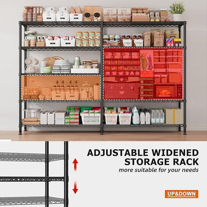 REIBII 1600LBS Storage Shelves Metal Shelving 5 Tier Wire Shelving Unit, 69.8" W Pantry Shelves Kitchen Shelves Adjustable Wire Shelf for Garage Storage Shelves, 69.8" Wx15.8 Dx72.4 H, Black