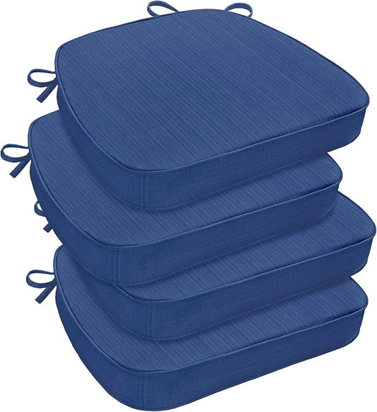 downluxe Chair Cushions for Dining Chairs, Waterproof Kitchen Chair Pads, Non-Slip Dining Seat Cushion with Ties, 17" x 16" x 2.5", Blue, 4 Pack