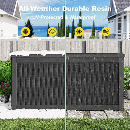 320 Gallon Deck Box Waterproof, UV Resistant Resin Outdoor Storage Box with Hydraulic Rod, Lockable Design and Enhanced Durability for Patio, Garden, and Poolside Use