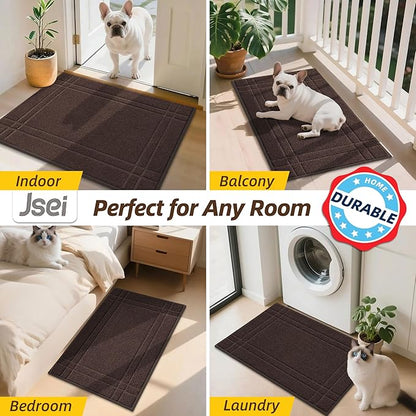 JSEI Entryway Rugs Doormat 20"x32", Non-Slip Dirt Trapper Door Mats Indoor, Washable Absorbent and Stain Resist Welcome Floor Mat for Front Door, Dog Door Mat, Muddy Wet Shoes & Paws, Brown