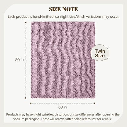 Carriediosa Chunky Knit Throw Blanket 60" X 80" Twin, 100% Hand Made Large Chenille Loop Yarn Soft Fluffy Throws for Couch Sofa Bed, Big Crochet Cozy Heavy Thick Cable Woven Blankets, Purple