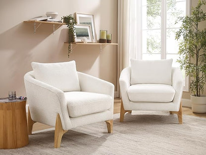 Accent Chair 31" Oversized Reading Chair Comfy Upholstered Boucle Lounge Armchair, Modern Living Room Chair with Back Pillow,Single Sofa Chair for Bedroom, Office (Beige)
