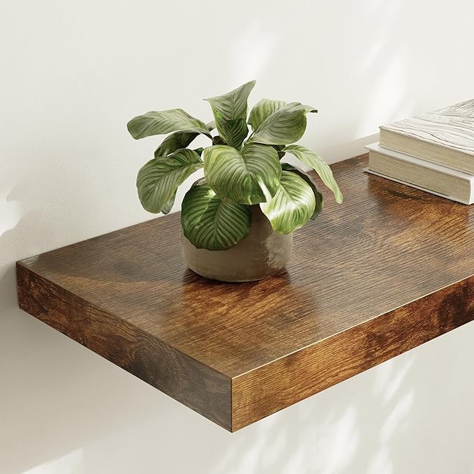 Large Floating Shelves for Wall Set of 2 Wooden Wall Shelves 36 in x 12.75 in x 2 in Room Decor Long Shelf with Invisible Wall Mount Bracket for Bedroom Kitchen Living Room Rustic Brown