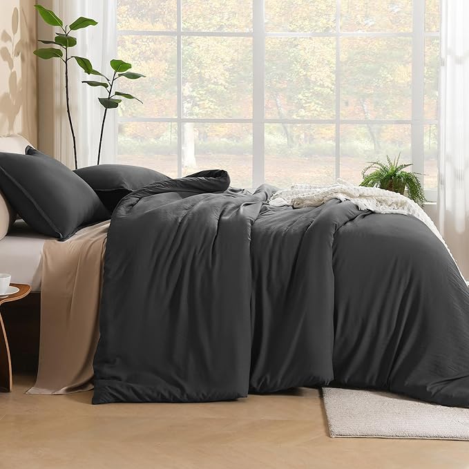 Litanika Grey Comforter Full Set, Dark Gray Lightweight Plain Bedding Comforters Sets, All Season Fluffy Bed Set (79x90In Comforter & 2 Pillowcases)
