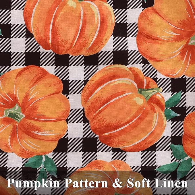 decorUhome Fall Orange Pumpkin Decorative Throw Pillow Covers 20x20 Set of 2, Buffalo Plaid Check Farmhouse Cushion Covers for Autumn Harvest Couch Sofa Bed Home Decor