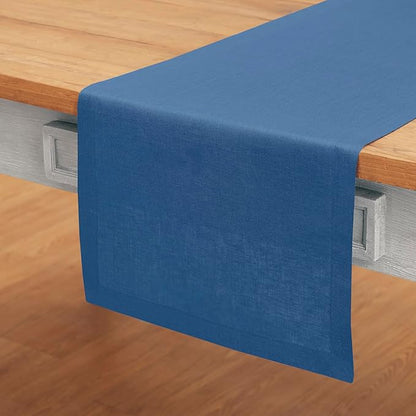 Solino Home Linen Table Runner 90 Inches Long - 100% Pure Linen Indigo Blue Dining Table Runner 14 x 90 Inch for Fall, Autumn, Thanksgiving - Fete