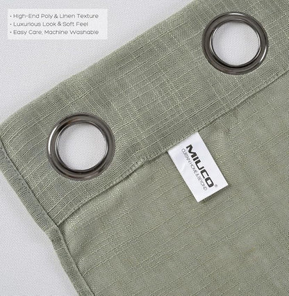 MIUCO Semi Sheer Curtains Poly Linen Textured Solid Grommet Curtains 84 Inches Long for Living Room 2 Panels (2 x 37 Wide x 84" Long) Sage