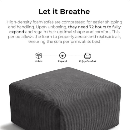 LIKIMIO 120" Modern L-Shaped Modular Sectional Sofa for Living Room, Corduroy Upholstery Dark Grey, Oversized 3-Seater Couch with Deep Seat and Movable Ottoman – No Assembly
