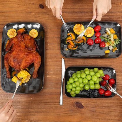 vicrays Ceramic Rectangle Serving Platters - 14" 12" 10" Porcelain Serving Trays Plates for Party BBQ Appetizers Sushi Dessert - Microwave Oven and Dishwasher Safe - Set of 3 Bright Black