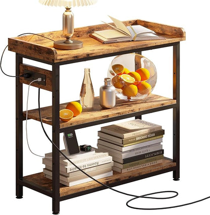 IRONCK Console Table, Sofa Table with Power Outlet, Farmhouse Hallway Table for Entryway, Living Room, Height Adjustable, Easy Assembly, Rustic Brown,32"