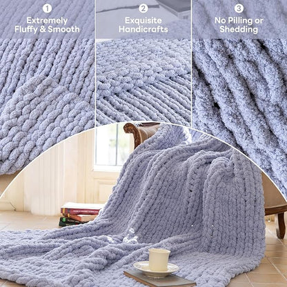 Chunky Knit Blanket - Luxury Soft Cozy 40 * 50 Throw Blanket,100% Woven Blanket Rope Knot Throw Blanket for Couch, Sofa, Home Decor, Gift - Machine Washable(Grey)