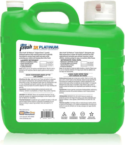 Ultra Fresh 2 Pack 3X Platinum Liquid Laundry Detergent up to 320 Loads, Original Green - Deep Cleaning Power and Fresh Scent for Washing Clothes