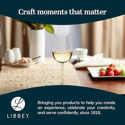 Libbey Vina White Wine Glasses Set of 6, 18.25 Oz Elegant, Fancy Glasses Drinking Set, Stemmed Wine Glasses for Weddings, Birthdays, Parties and More