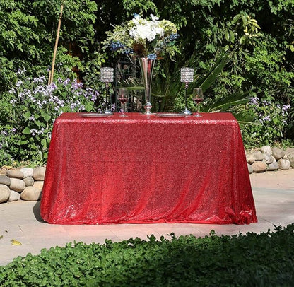 SquarePie Sequin Tablecloth 50 x 72 Inch Red Sparkly Table Linen for Wedding Party